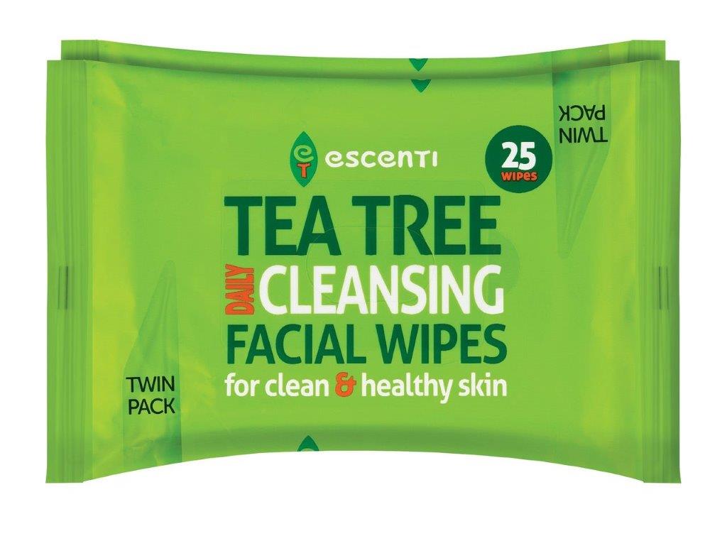 ESCENTI TEA TREE CLEANSING FACIAL WIPES 2 X 20PK. ESC1000A \\\KD01572