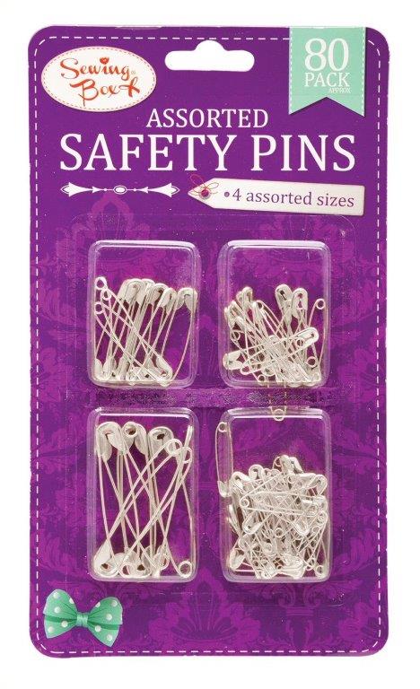 SEWING BOX ASSORTED SAFETY PINS - SILVER 80/PK. KC4078-48A \\\KD01580