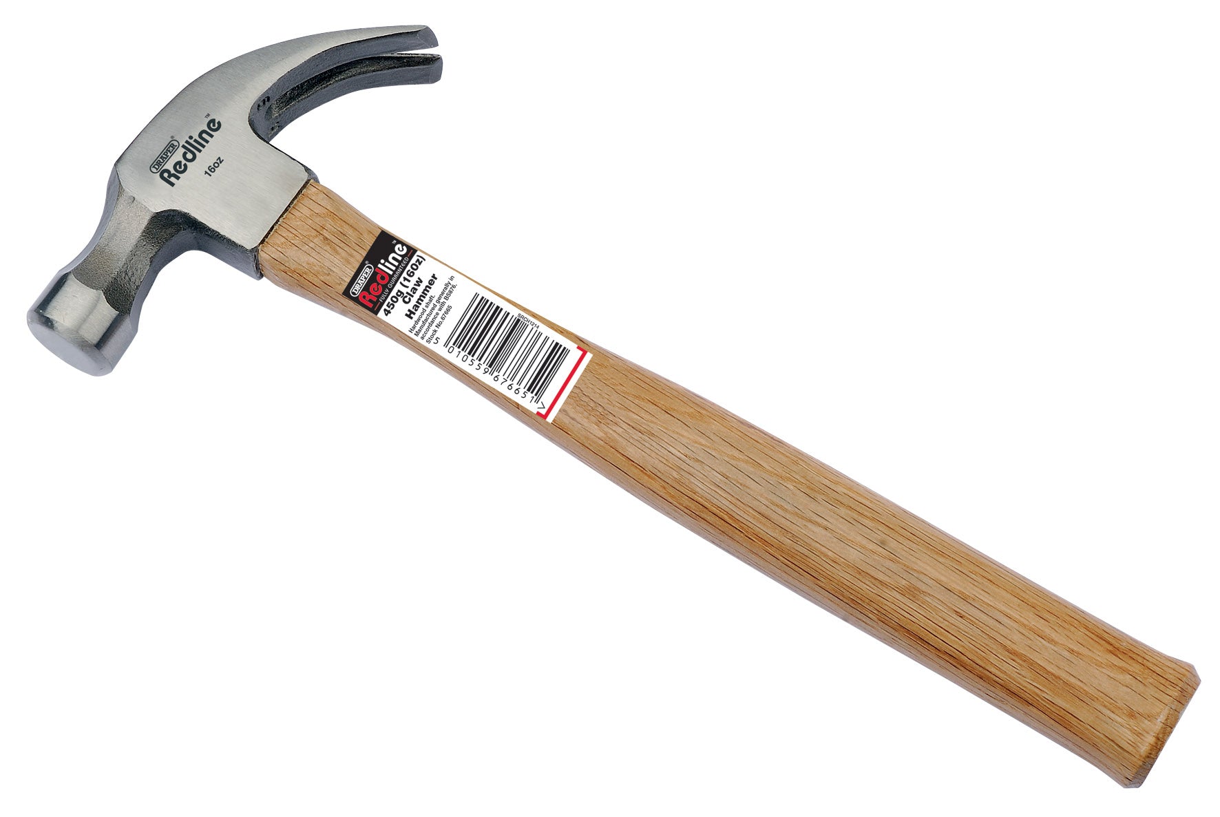 DRAPER REDLINE 67665 450G (16OZ) CLAW HAMMER WITH HARDWOOD SHAFT. DRA67665 \\\KD01831