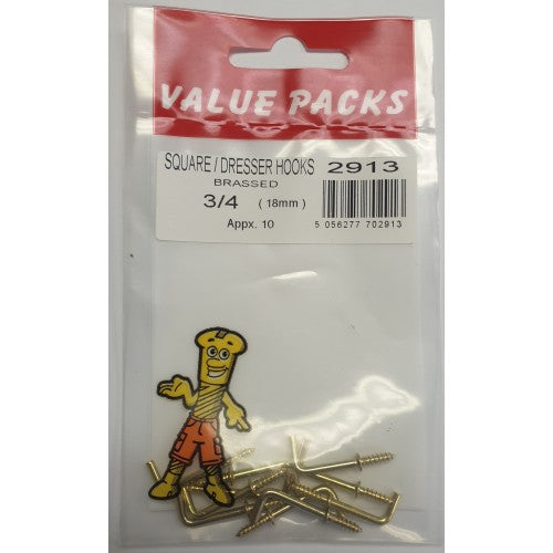 FAST PAK VALUE 2913 3/4 DRESSER/ SQUARE HOOK BRASSED 10 PACK. FP2913 \\\KD02211