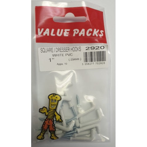 FAST PAK VALUE 2920 1 DRESSER/ SQUARE HOOK WHITE PVC 10 PACK. FP2920 \\\KD02213