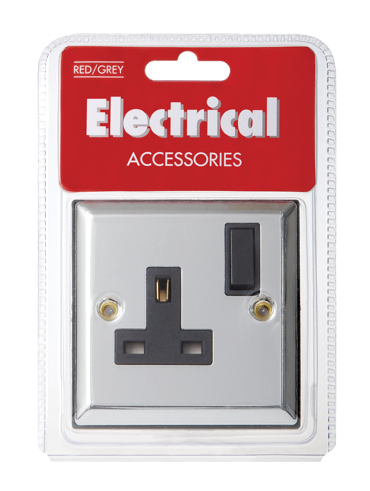 RED GREY CR50P CHROME SINGLE / 1 GANG SWITCHED SOCKET. CR50P \\\KD02682
