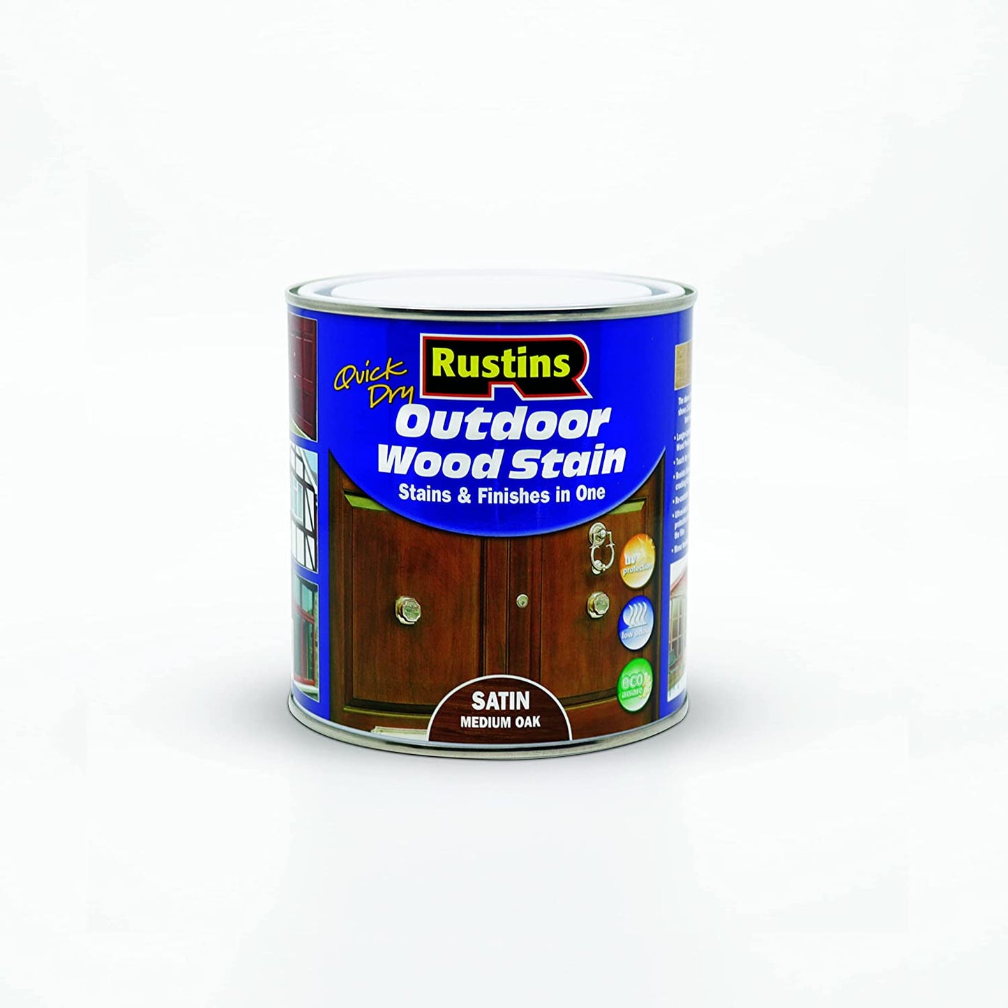 RUSTINS OUTDOOR WOOD STAIN SATIN MEDIUM OAK 250ML. ESMO250 \\\KD02761
