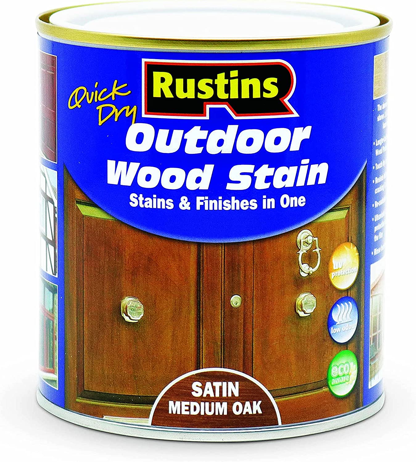 RUSTINS OUTDOOR WOOD STAIN SATIN MEDIUM OAK 500ML. ESMO500 \\\KD02762