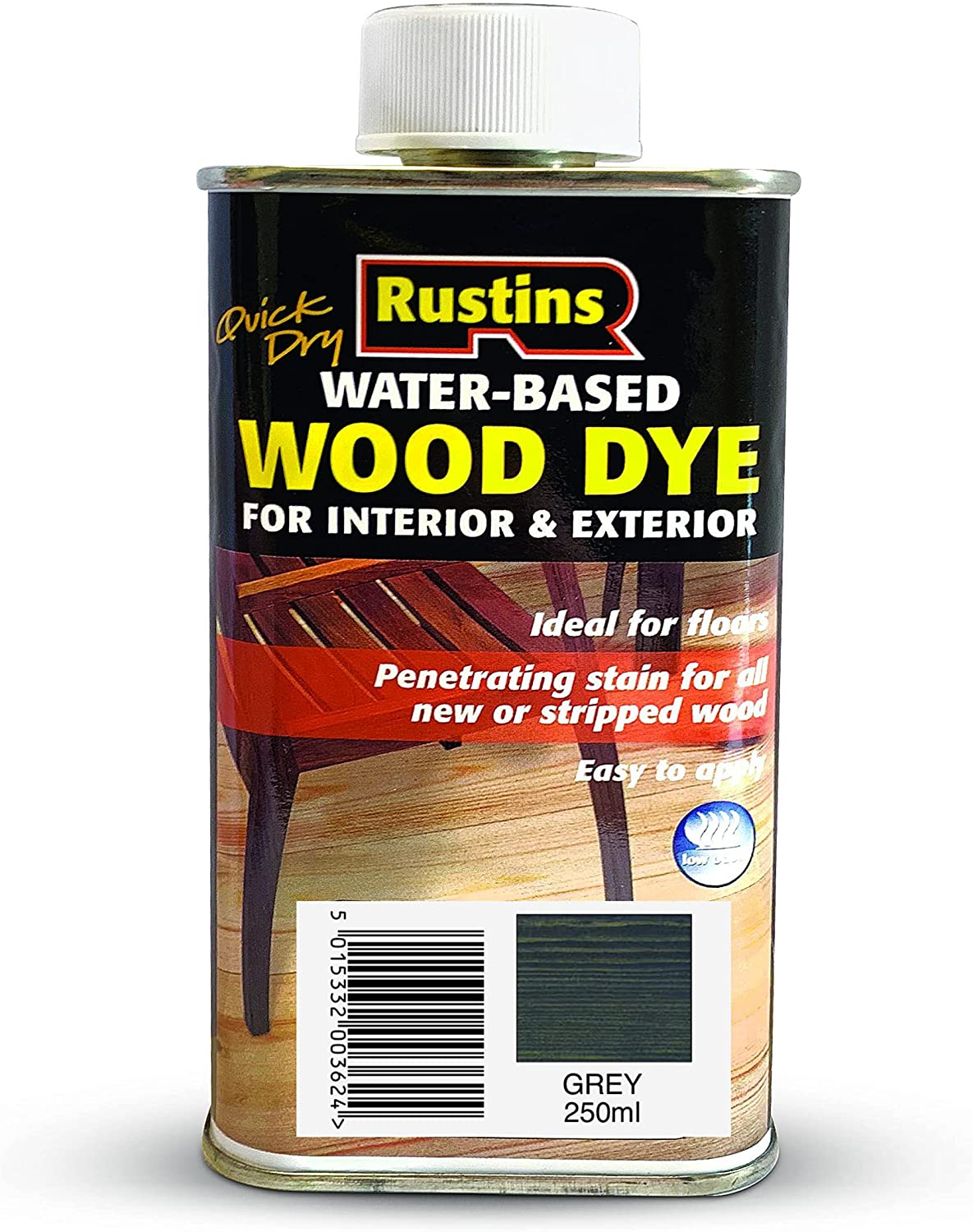 RUSTINS QUICK DRY WOOD DYE GREY 250ML. WDGY250 \\\KD02853