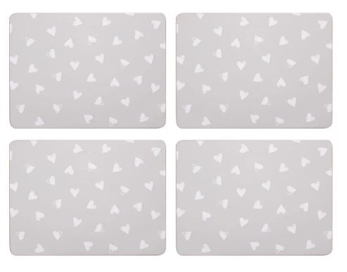 SABICHI 4 WATERCOLOUR HEARTS PLACEMATS AND 4 COASTERS SET. 202635 \\\KD02880