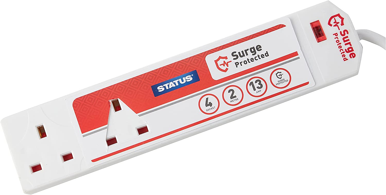 STATUS 4 GANG / SOCKET SURGE PROTECTED EXTENSION LEAD NEON INDICATOR 2M 13A. S4W2MSPS9 \\\KD02904