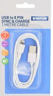 STATUS 8 PIN / COMPATIBLE WITH IPHONE BRAIDED SYNC & CHARGING CABLE 1M - WHITE. SPCLIGHTNCW1PK6 \\\KD02915