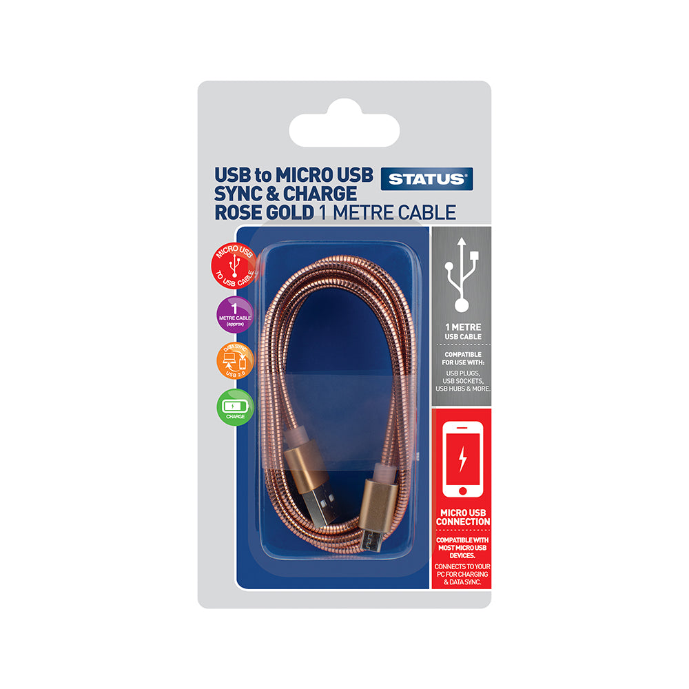 STATUS USB TO MICRO USB SYNC & CHARGE CABLE 1M - ROSE GOLD. SPCMUSBCRG1PK6 \\\KD02924