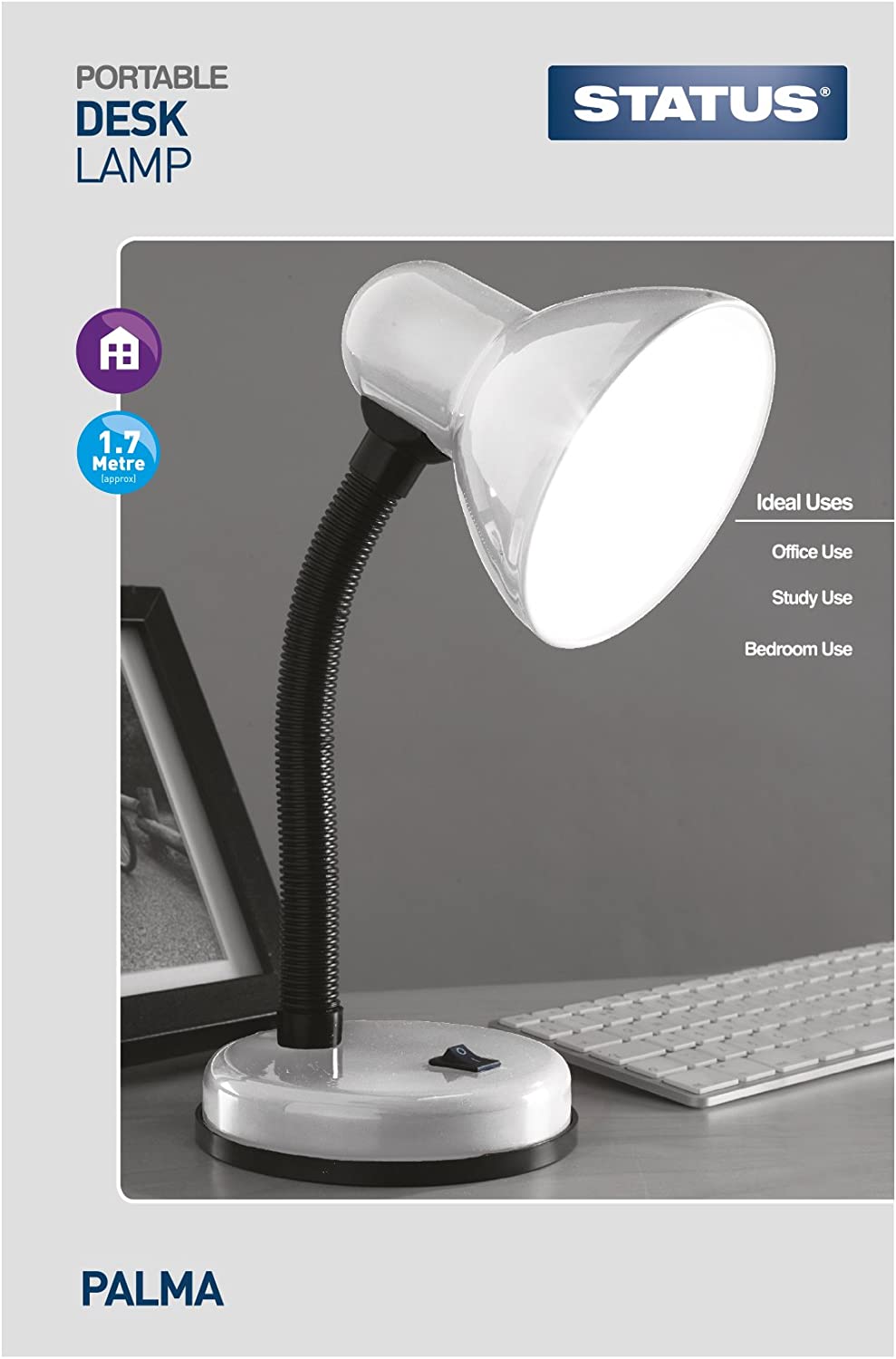 STATUS PALMA FLEXIBLE DESK LAMP - SILVER. SBDL2028ESSLV16 \\\KD02926
