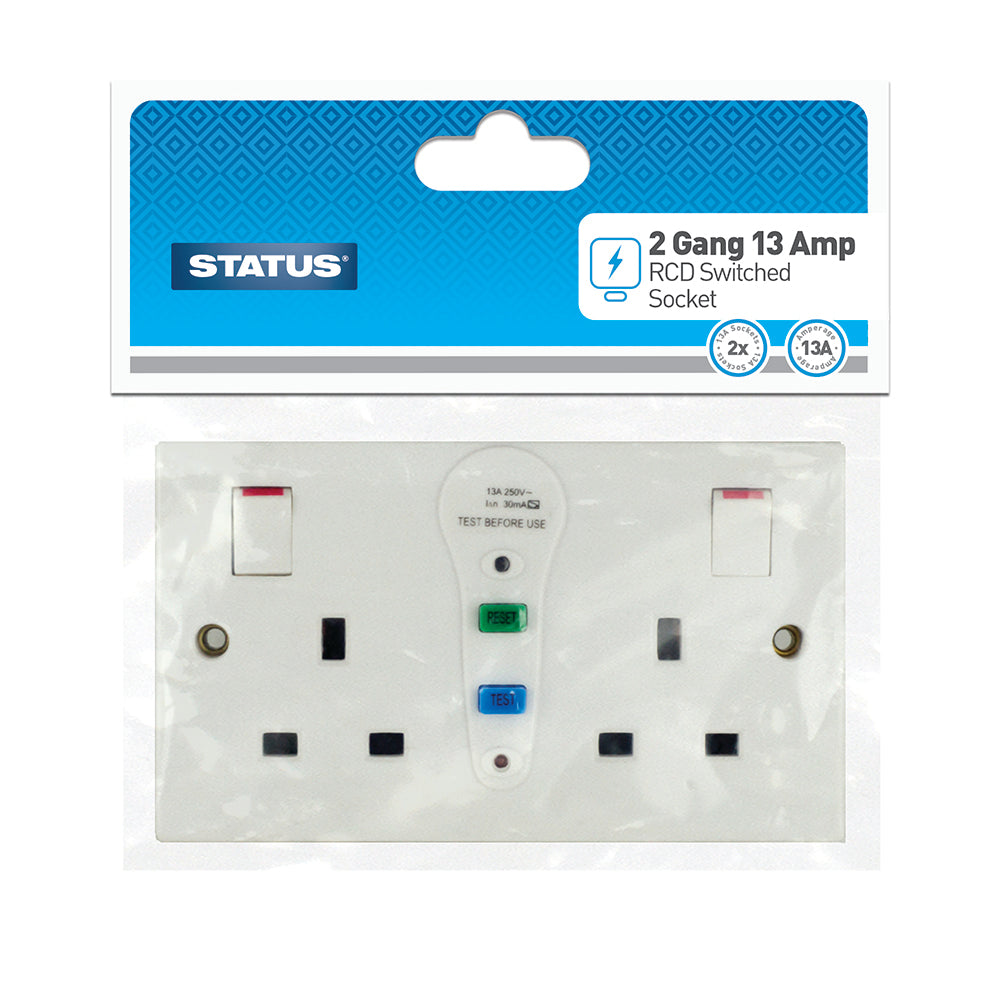 STATUS 2 GANG RCD SOCKET DOUBLE TWIN WALL SOCKET 13A. S2G13ARCDSSB3 \\\KD02948