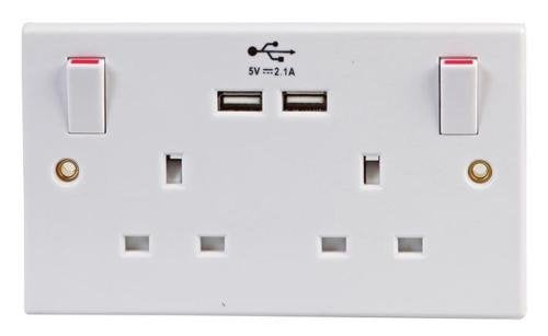 STATUS 2G 13A TWIN / 2 GANG SWITCH SOCKET - 2 X USB PORTS. S2G13A2USBSWS4 \\\KD02949