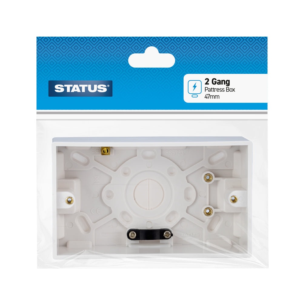 STATUS TWIN 2 GANG SURFACE MOUNTED BACK / WALL PATTRESS BOX 47MM. S2GPAT47MMX4 \\\KD02957