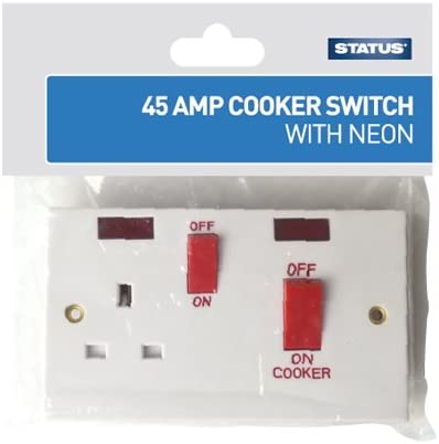 STATUS 45A SINGLE / 1 GANG DP COOKER SWITCH CHROME WITH NEON INDICATOR. S1G45ACSX5 \\\KD02963