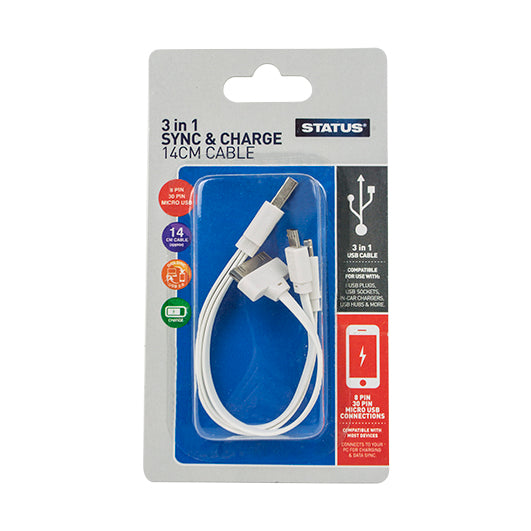 STATUS 3 IN 1 SYNC & CHARGING CABLE. SMLCCW1PK6 \\\KD02995