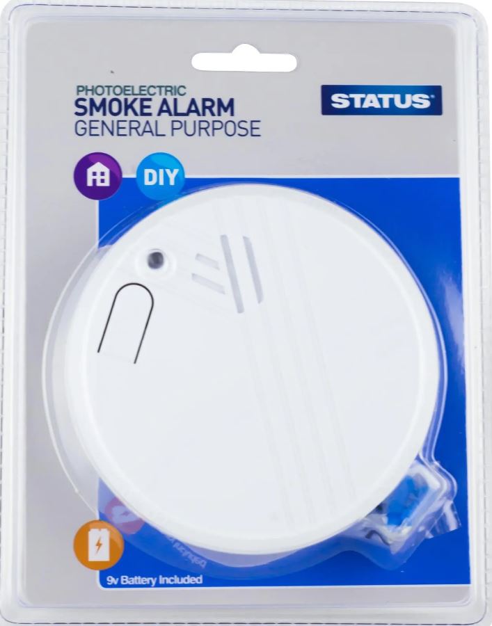 STATUS SMOKE ALARM WITH 9 VOLT REPLACEABLE BATTERY. 9VDCPESA5 \\\KD02996
