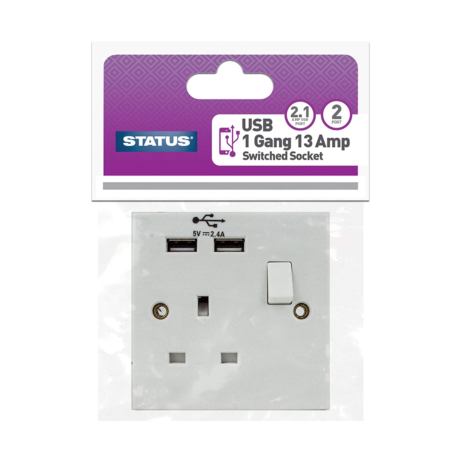 STATUS 13A SINGLE / 1 GANG SWITCH WALL SOCKET - 2 X USB PORTS. S1G13A2USBSWS4 \\\KD02998