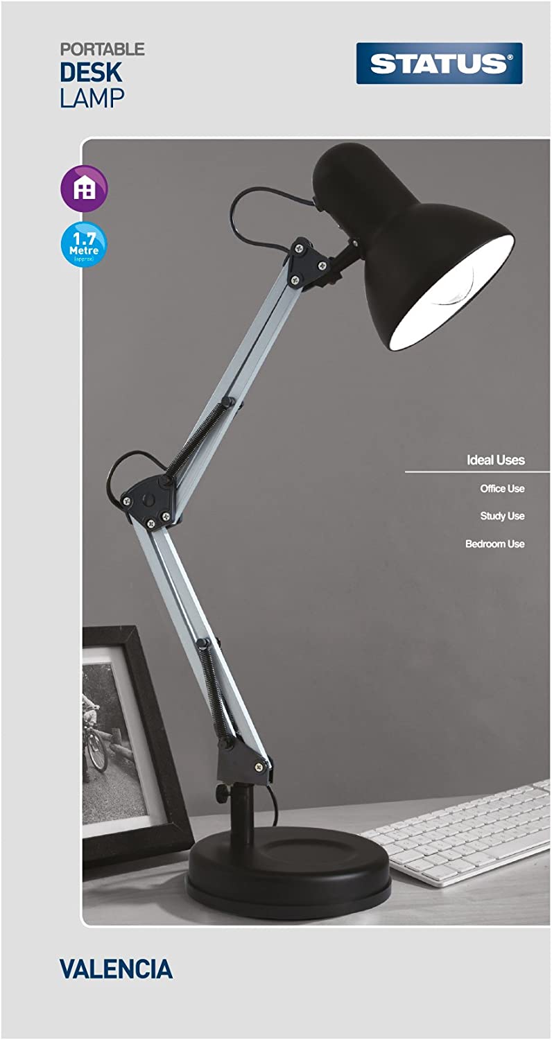 STATUS VALENCIA BLACK & SILVER ANGLED / ADJUSTABLE DESK LAMP ES. SADL2429AESB16 \\\KD03016