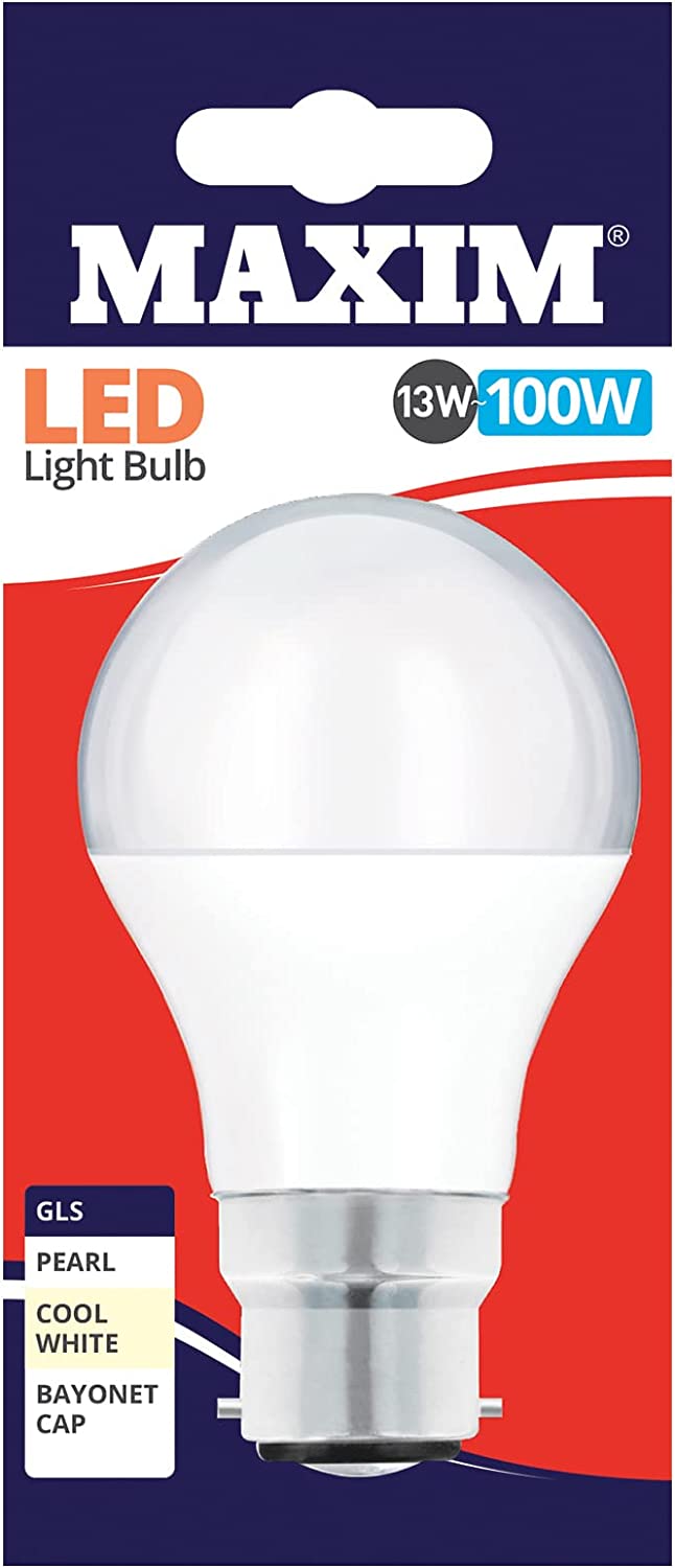 10 X MAXIM 13W=100W GLS LED LIGHT BULB BAYONET / BC COOL WHITE PEARL. 100MLGB22C5X10 \\\KD03017