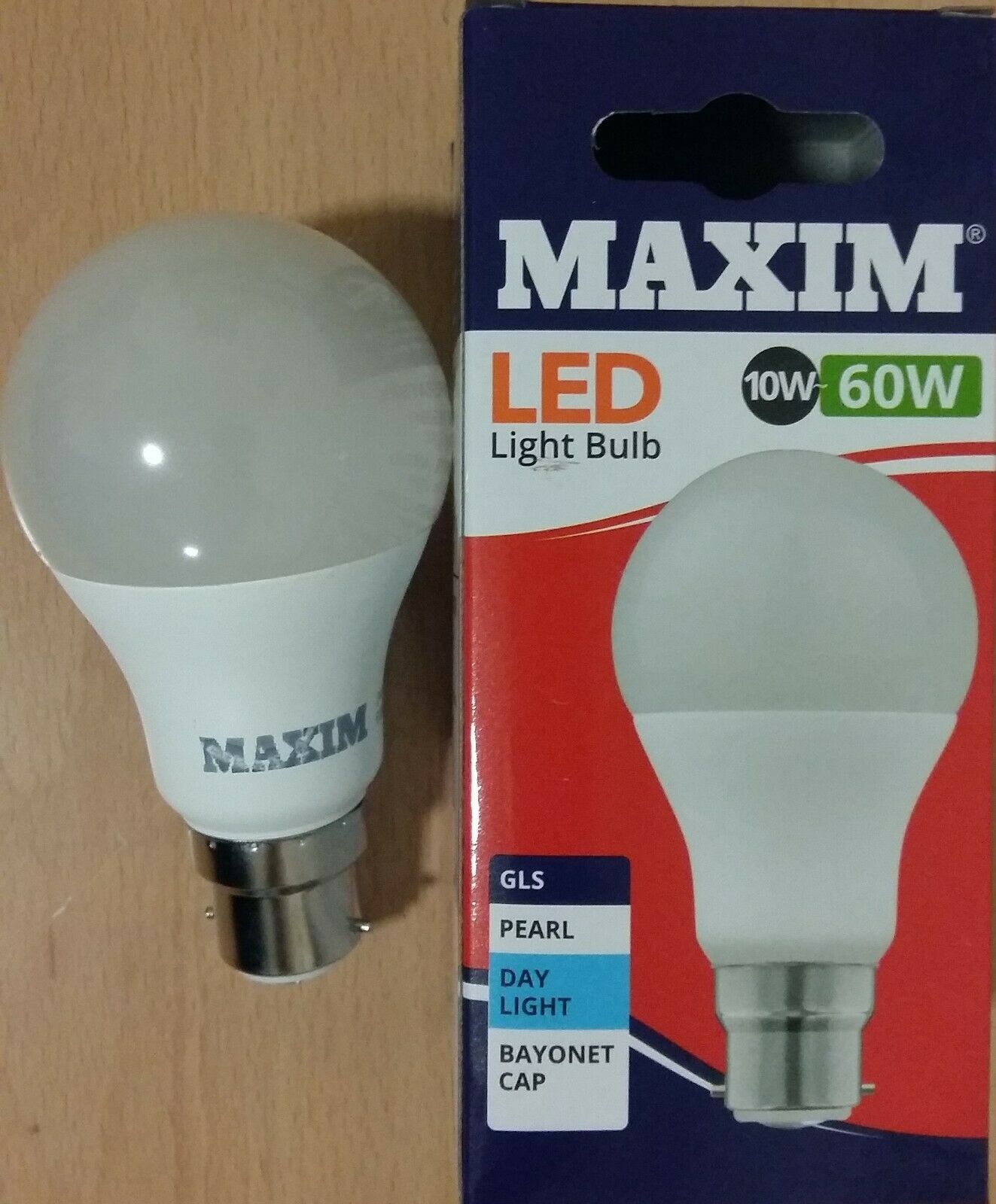 10 X MAXIM 10W=60W GLS LED LIGHT BULB BAYONET / BC DAY LIGHT PEARL. 60MLGBCDL5X10 \\\KD03022