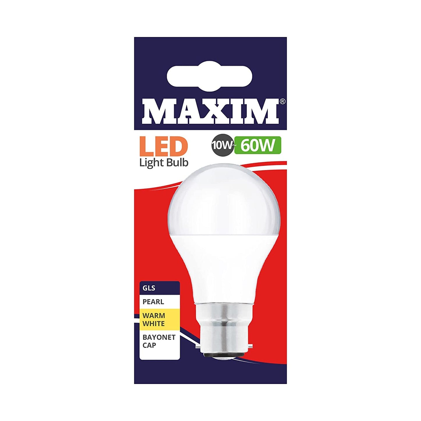 10 X MAXIM 10W=60W GLS LED LIGHT BULB BAYONET / BC WARM WHITE PEARL. 60MLGB22W5X10 \\\KD03023