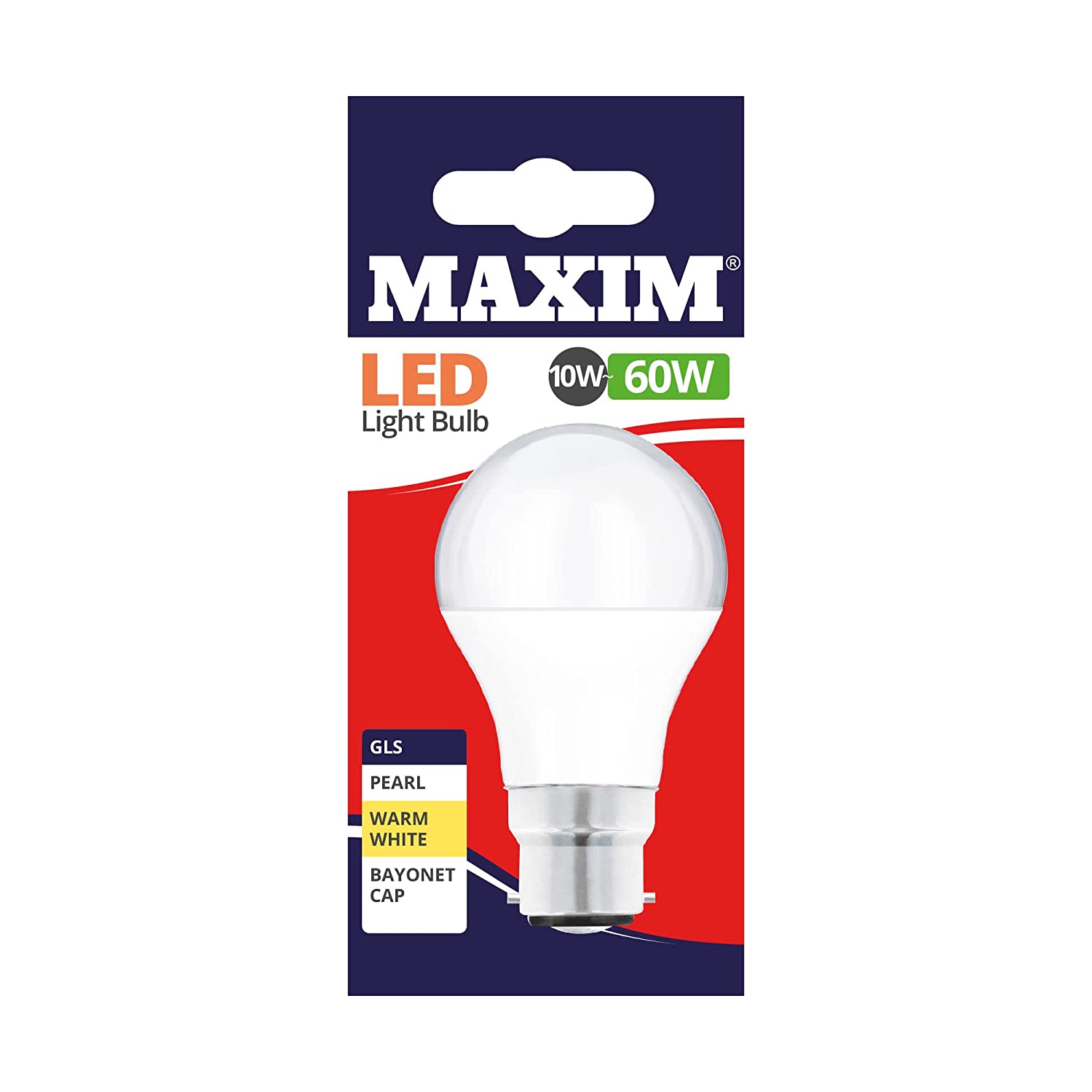 10 X MAXIM 10W=60W GLS LED LIGHT BULB BAYONET / BC WARM WHITE PEARL. 60MLGB22W5X10 \\\KD03023