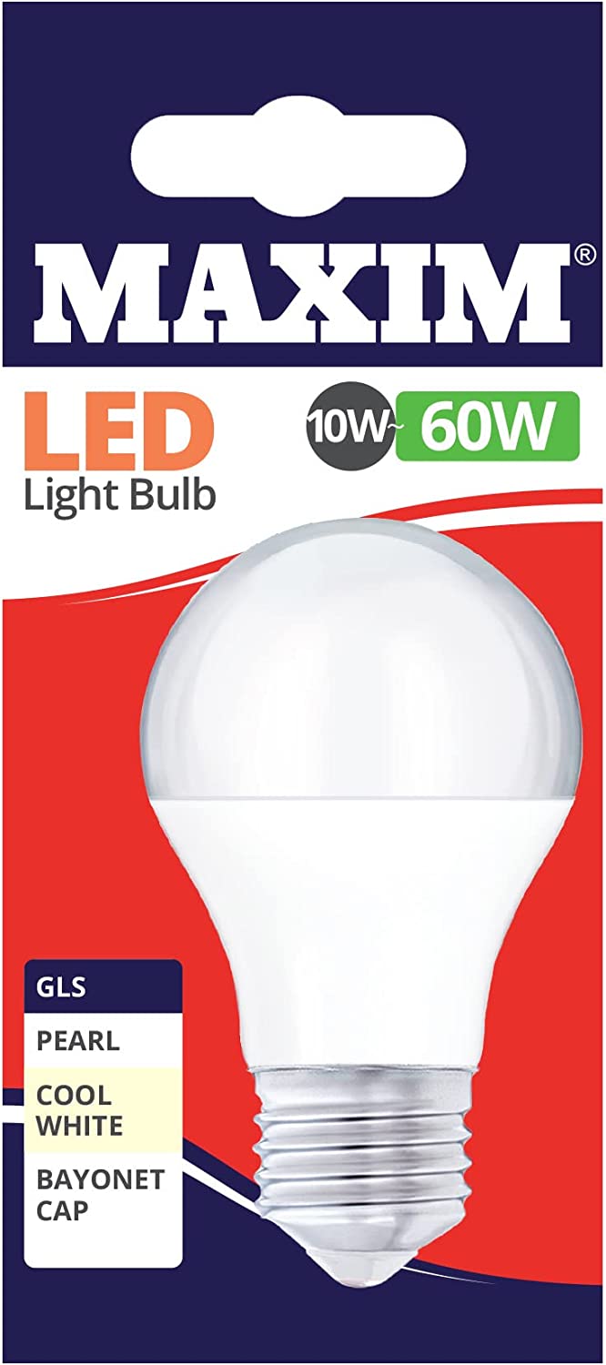 10 X MAXIM 10W=60W GLS LED LIGHT BULB EDISON SCREW / ES COOL WHITE PEARL. 60MLGESCW5X10 \\\KD03024