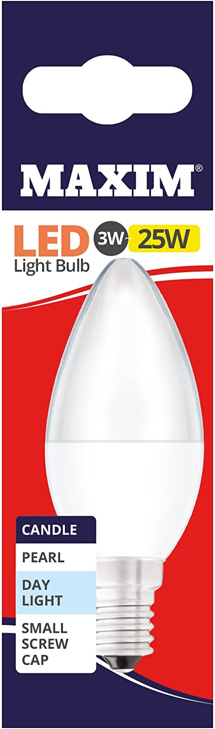10 X MAXIM 3W=25W CANDLE LED LIGHT BULB SMALL EDISON SCREW / SES DAY LIGHT PEARL. 25MLCE14D5X10 \\\KD03031