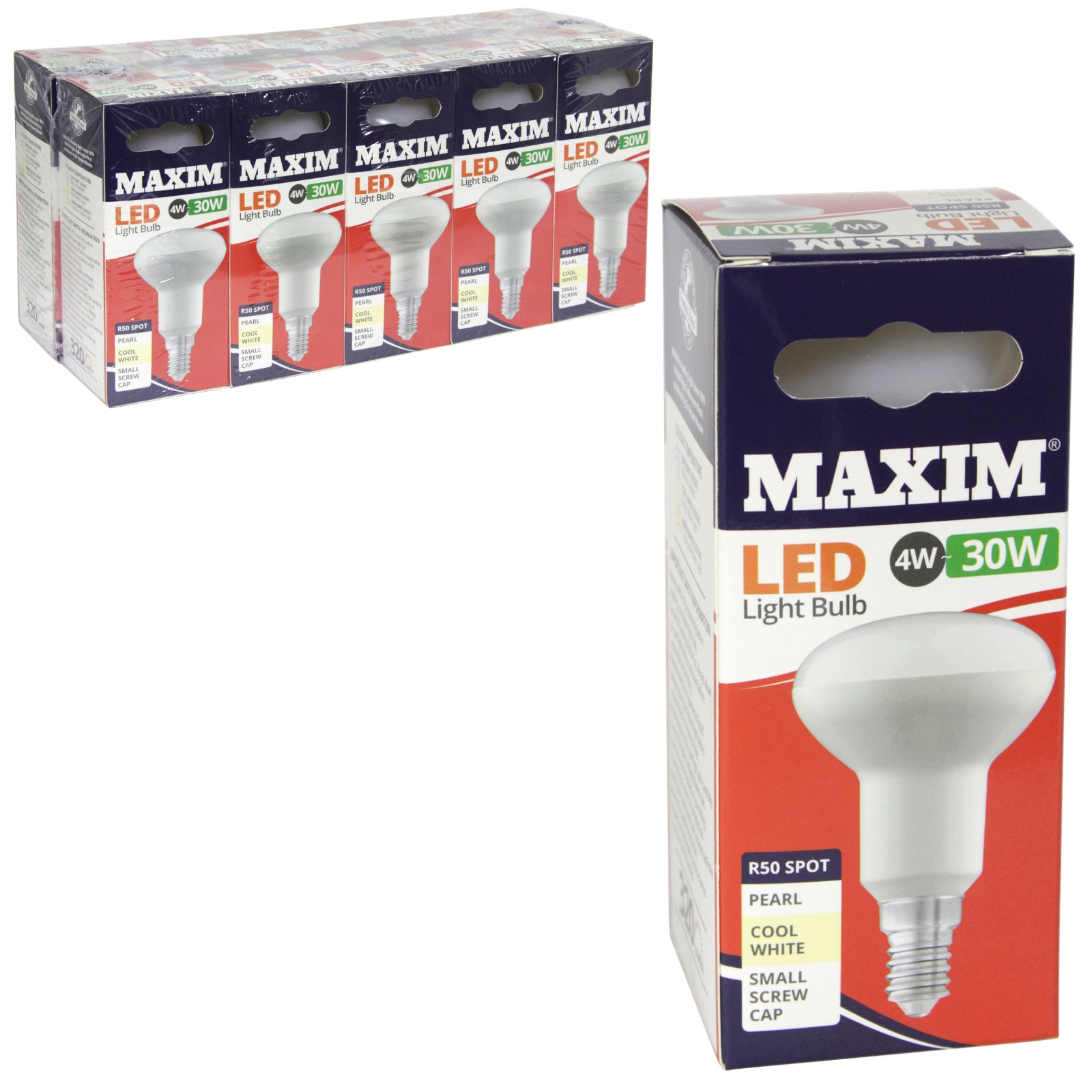 10 X MAXIM 4W=30W R50 LED LIGHT BULB SMALL EDISON SCREW / SES COOL WHITE PEARL. 30MLR50SESCW5X10 \\\KD03033