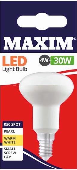 10 X MAXIM 4W=30W R50 LED LIGHT BULB SMALL EDISON SCREW / SES WARM WHITE PEARL. 30MLR50SESWW5X10 \\\KD03035