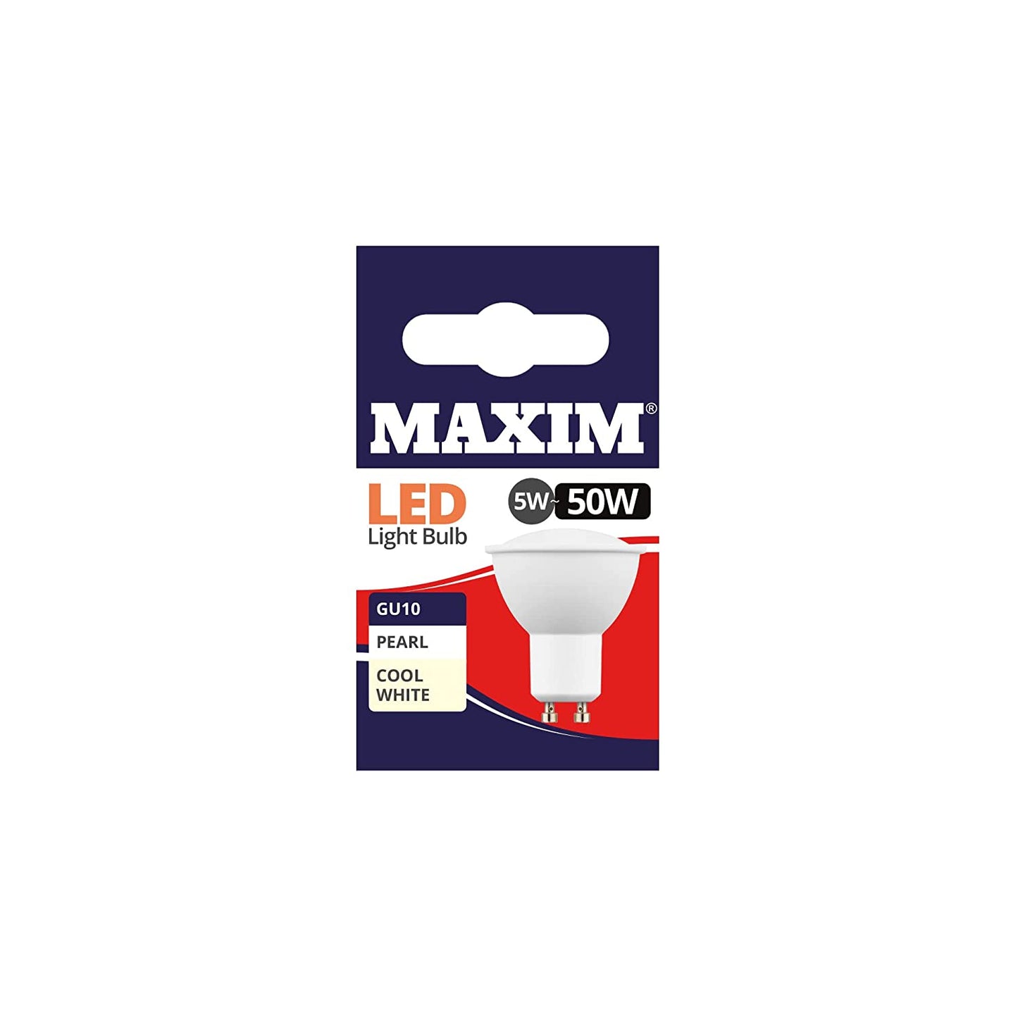10 X MAXIM 5W=50W GU10 LED LIGHT BULB COOL WHITE PEARL. 50MLGU10CW5X10 \\\KD03036