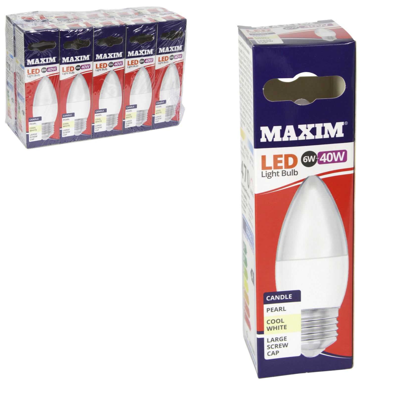 10 X MAXIM 6W=40W CANDLE LED LIGHT BULB EDISON SCREW / ES COOL WHITE PEARL SW 10. 40MLCESCW5X10 \\\KD03042