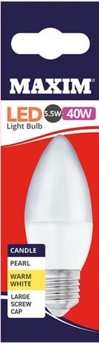 10 X MAXIM 6W=40W CANDLE LED LIGHT BULB EDISON SCREW / ES WARM WHITE PEARL. 40MLCESWW5X10 \\\KD03044