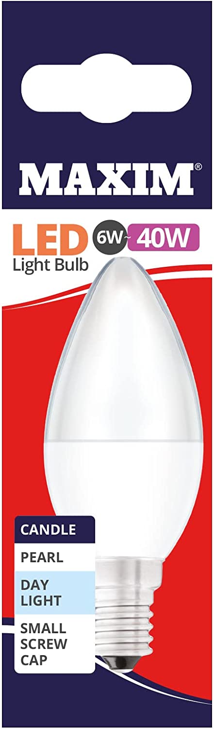 10 X MAXIM 6W=40W CANDLE LED LIGHT BULB SMALL EDISON SCREW / SES DAY LIGHT PEARL. 40MLCSESDL5X10 \\\KD03048