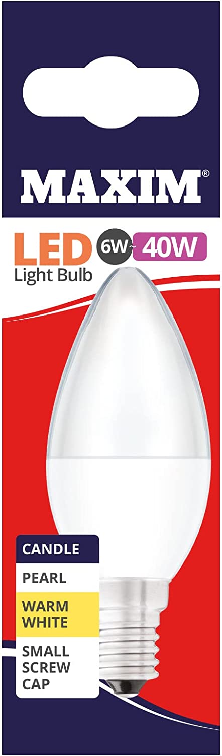 10 X MAXIM 6W=40W CANDLE LED LIGHT BULB SMALL EDISON SCREW / SES WARM WHITE PEARL. 40MLCSESWW5X10 \\\KD03049
