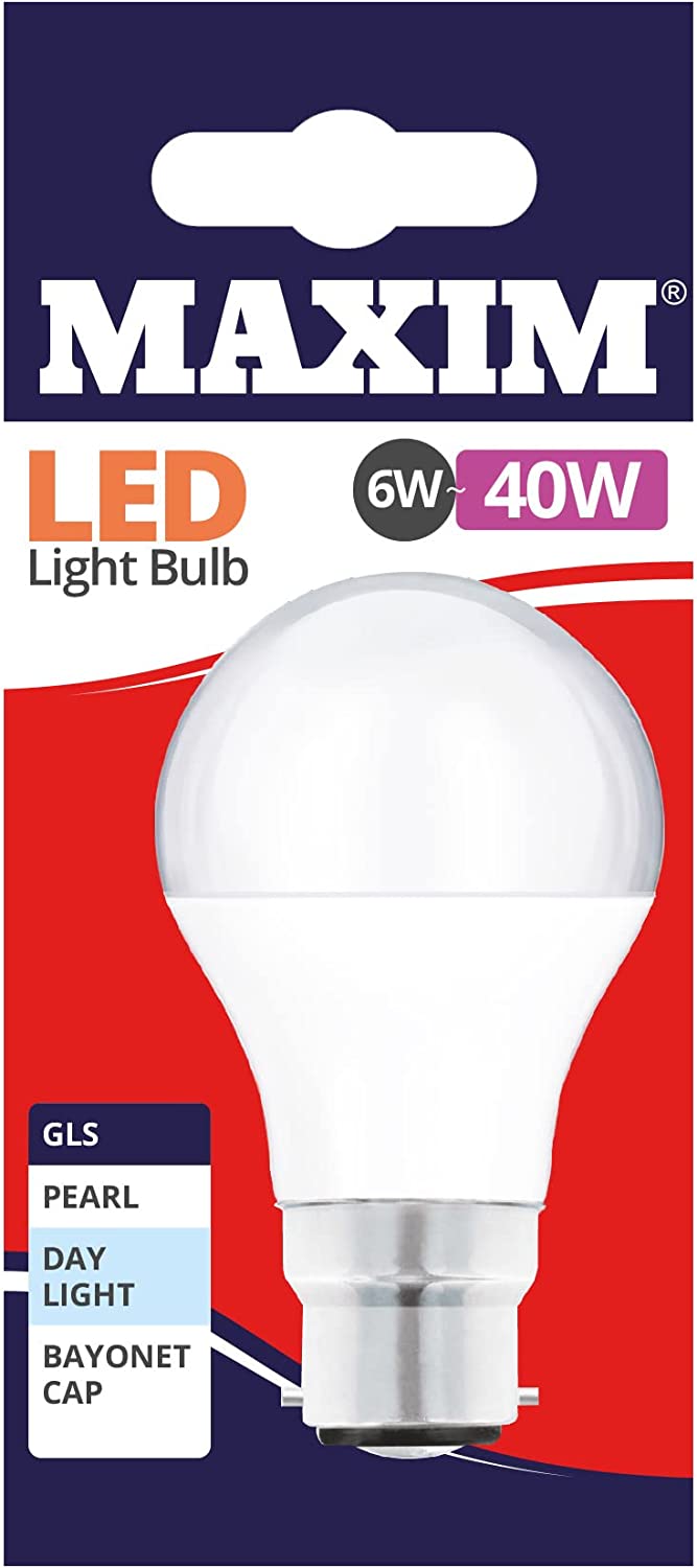 10 X MAXIM 6W=40W GLS LED LIGHT BULB BAYONET / BC DAY LIGHT PEARL. 40MLGBCDL5X10 \\\KD03051