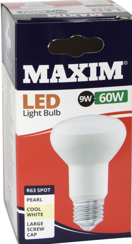 10 X MAXIM 9W=60W R63 LED LIGHT BULB EDISON SCREW / ES DAY COOL WHITE PEARL. 60MLR63ESCW5X10 \\\KD03060