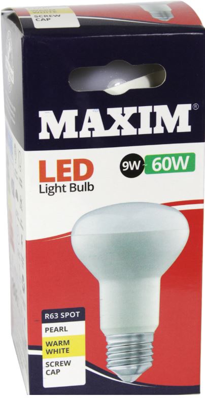 10 X MAXIM 9W=60W R63 LED LIGHT BULB EDISON SCREW / ES WARM WHITE PEARL. 60MLR63ESWW5X10 \\\KD03062