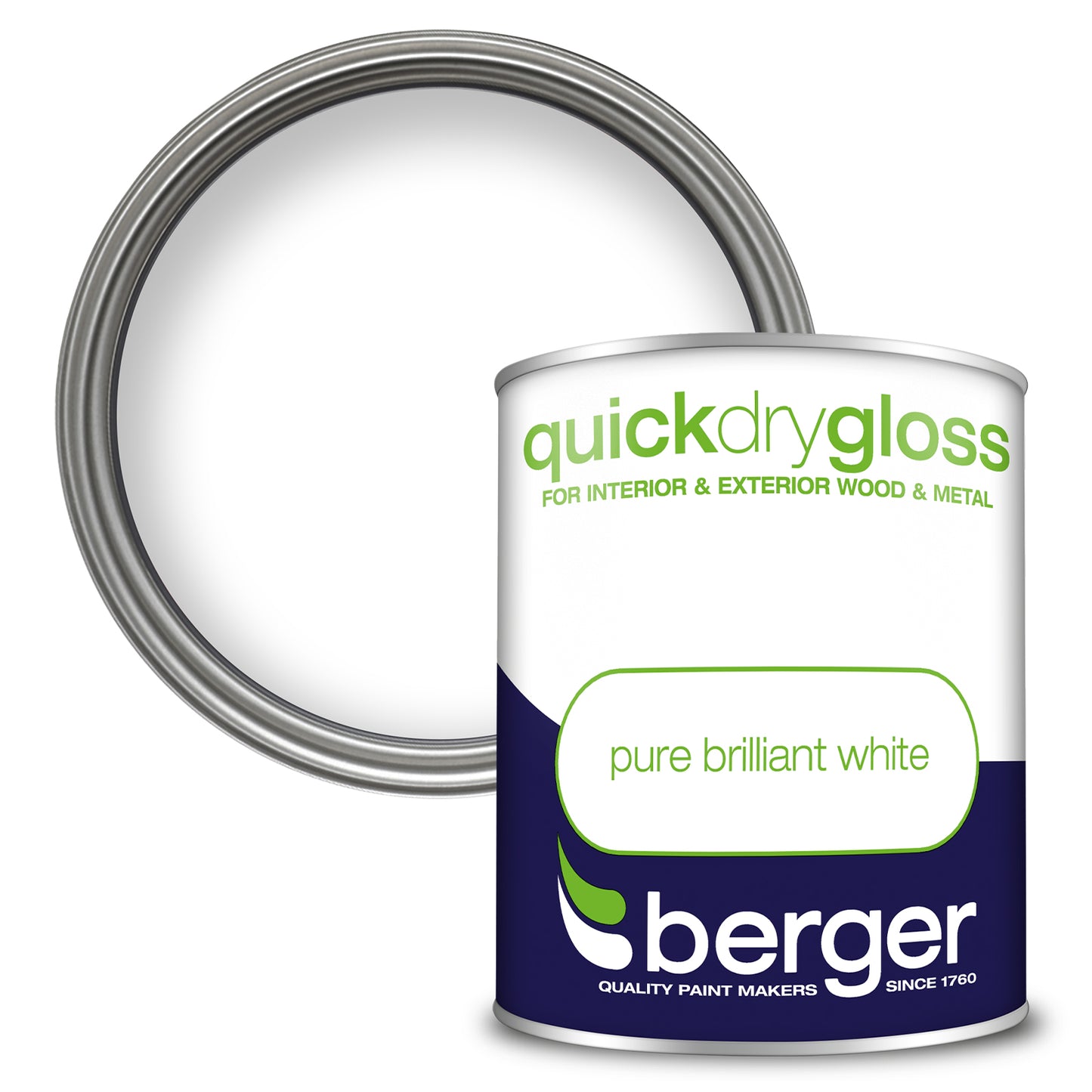 BERGER QUICK DRY GLOSS BRILLIANT WHITE 750ML. 5090639 \\\KD03102