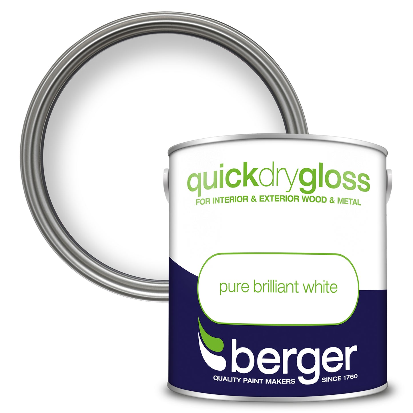 BERGER QUICK DRY GLOSS BRILLIANT WHITE PAINT 2.5L. 5090640 \\\KD03103