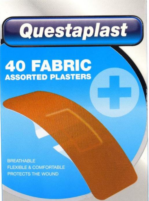 QUESTAPLAST ASSORTED FABRIC PLASTERS 40/PK. 43467-003 \\\KD03293