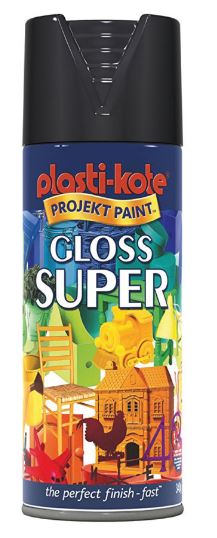 PLASTIKOTE PL11100 SUPER GLOSS SPRAY PAINT 400ML- BLACK. PL11100 \\\KD03380