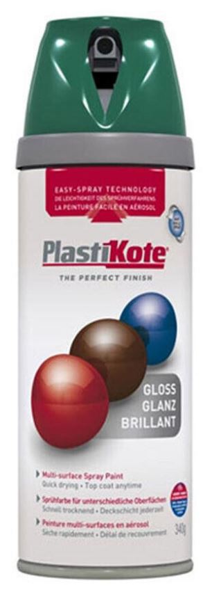 PLASTIKOTE PREMIUM TWIST & SPRAY MULTISURFACE SPRAY PAINT 400ML - GLOSS LAWN GREEN. PL21109 \\\KD03392