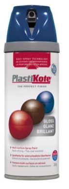 PLASTIKOTE PREMIUM TWIST & SPRAY MULTISURFACE SPRAY PAINT 400ML - GLOSS ROYAL BLUE. PL21112 \\\KD03393