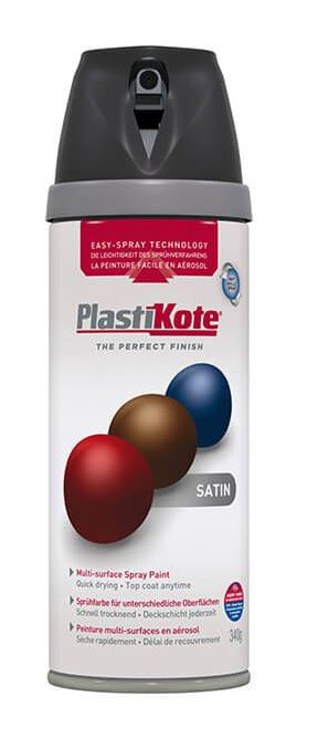 PLASTIKOTE PREMIUM TWIST & SPRAY MULTISURFACE SPRAY PAINT 400ML - SATIN BLACK. PL22100 \\\KD03397