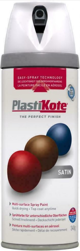 PLASTIKOTE PREMIUM TWIST & SPRAY MULTISURFACE SPRAY PAINT 400ML - SATIN WHITE. PL22101 \\\KD03398