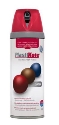 PLASTIKOTE PREMIUM TWIST & SPRAY MULTISURFACE SPRAY PAINT 400ML - SATIN REAL RED. PL22106 \\\KD03399