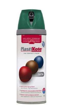 PLASTIKOTE PREMIUM TWIST & SPRAY MULTISURFACE SPRAY PAINT 400ML - SATIN HUNTER GREEN. PL22112 \\\KD03401