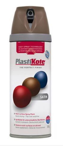 PLASTIKOTE PREMIUM TWIST & SPRAY MULTISURFACE SPRAY PAINT 400ML - SATIN CHOCOLATE BROWN. PL22113 \\\KD03402