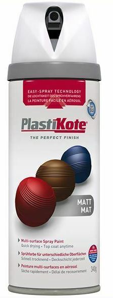 PLASTIKOTE PREMIUM TWIST & SPRAY MULTISURFACE SPRAY PAINT 400ML - MATT WHITE. PL23100 \\\KD03404
